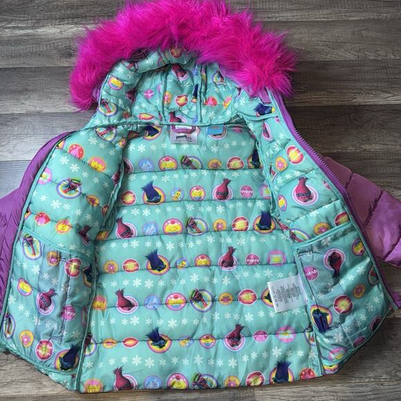 Trolls POPPY Puffer Jacket Coat Hoodie Size 6 Pink - Picture 4 of 5